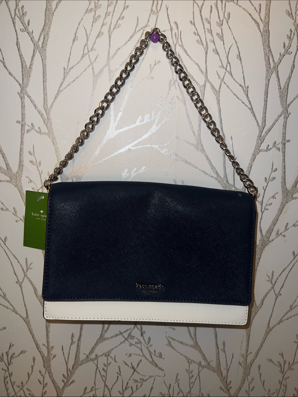NWT kate spade navy and white chain shoulder bag